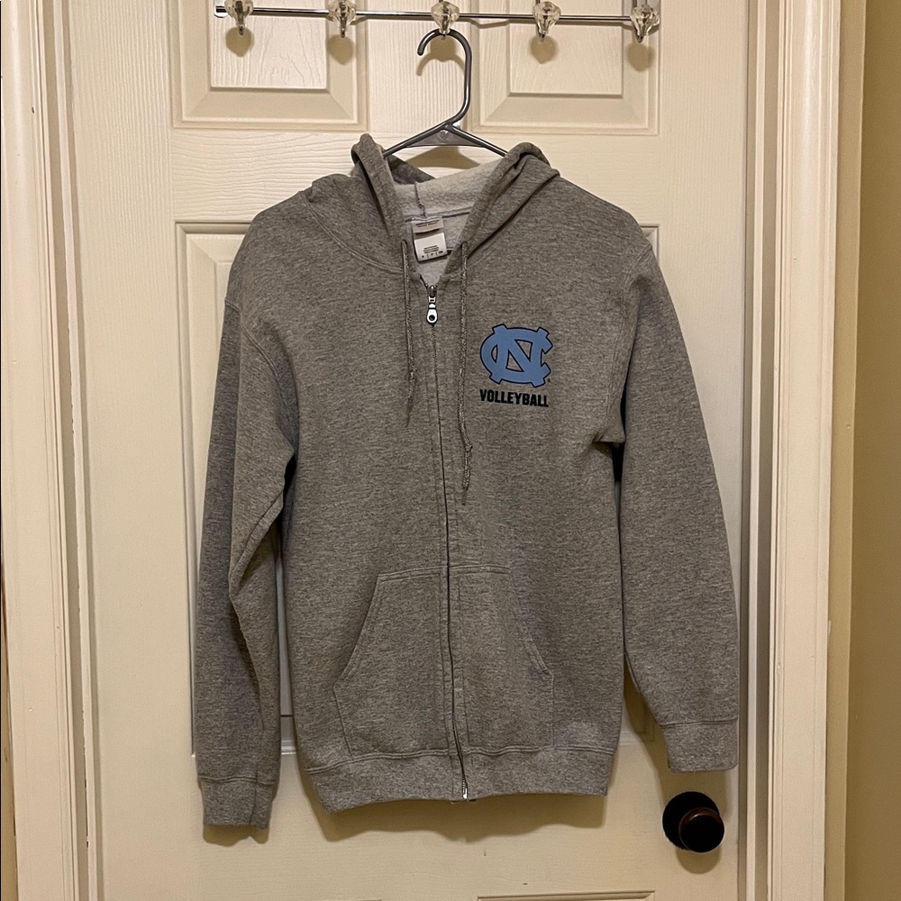 Gildan Gray Zip-Up Hoodie with Blue Logo